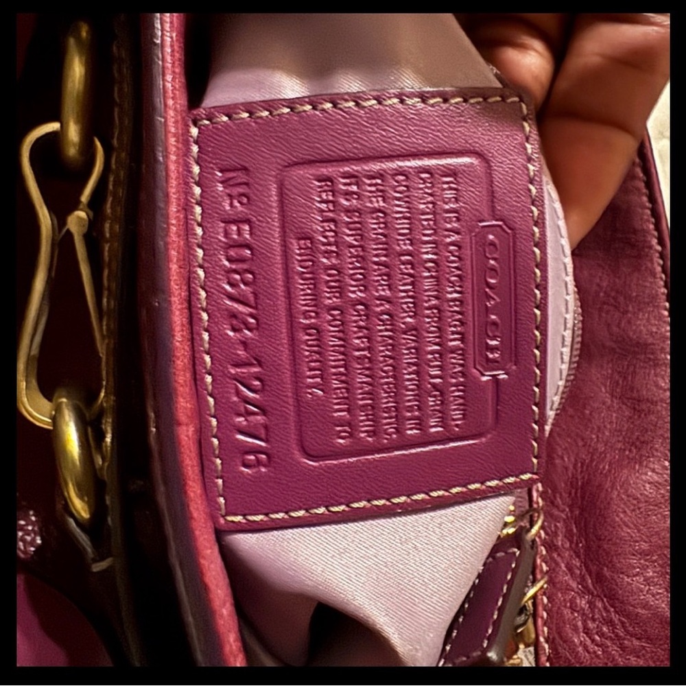 Coach Plum Leather Shoulder Bag with Brown Straps and Gold Hardware - Picture 3 of 4